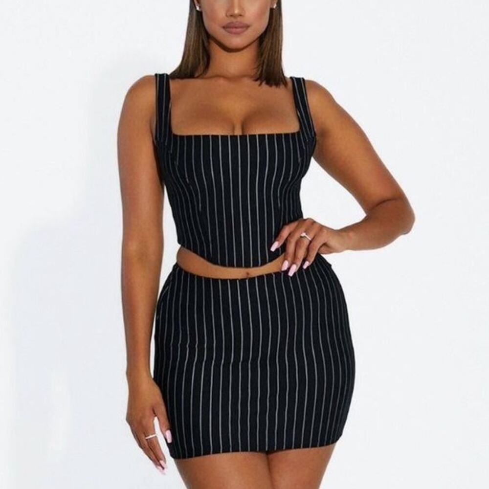 Naked Wardrobe Stripe Out Mini Skirt in Black Pinstripe size Small